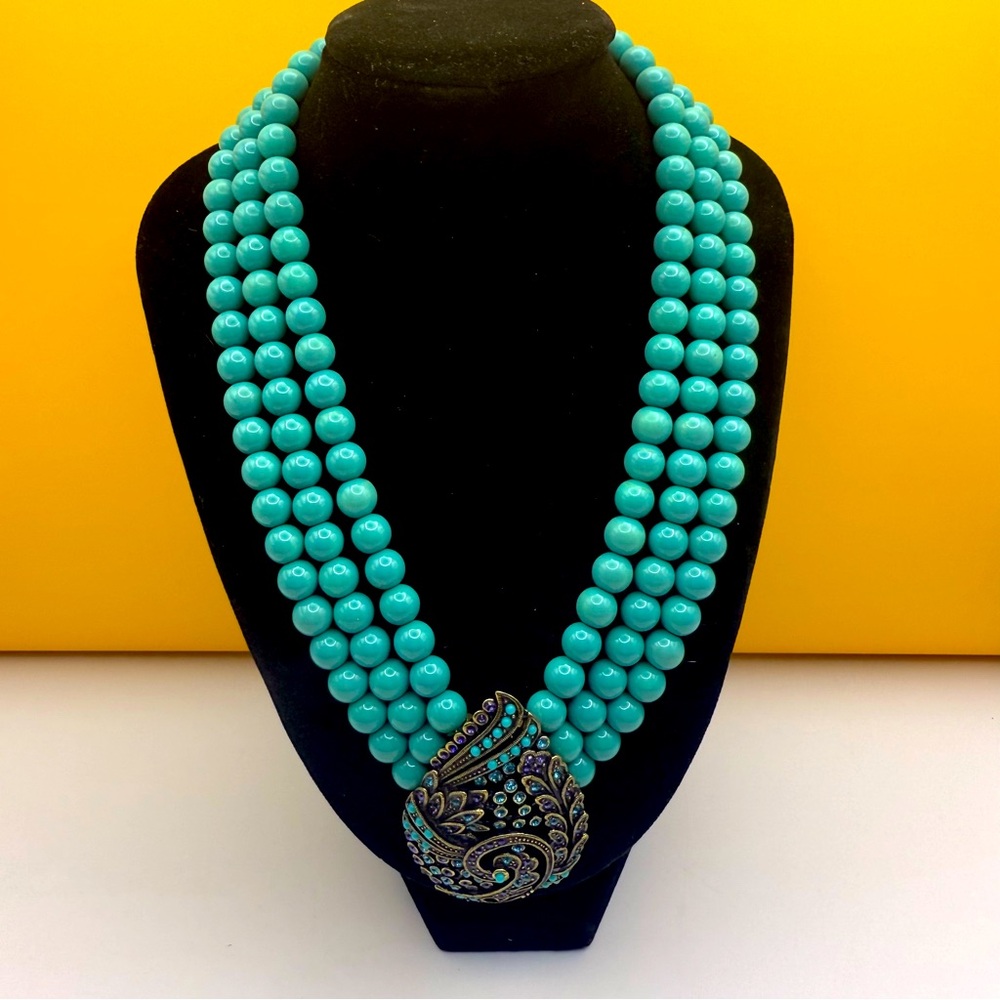Heidi Daus Turquoise-Style Bead Statement Pendant Necklace 20.5”